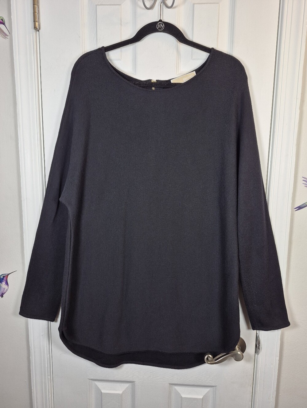Michael Kors Black Oversized Knit Tunic | Gold Back-Zip Detail | L